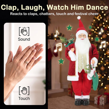 4ft Christmas Singing Dancing Santa Claus with Stocking, Sack