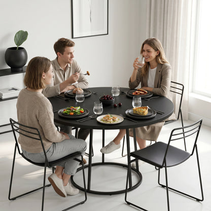 Round Dining Table for 4-6 Space Saving 120 cm Black