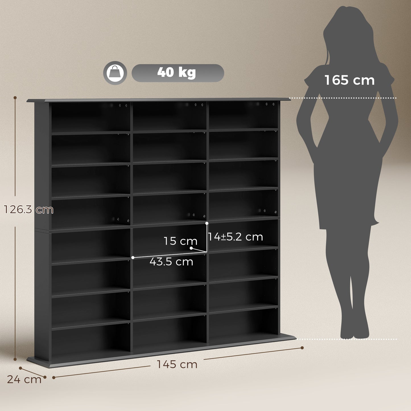 DVD Storage Unit, Media Storage Shelf with 24 Compartments, Black