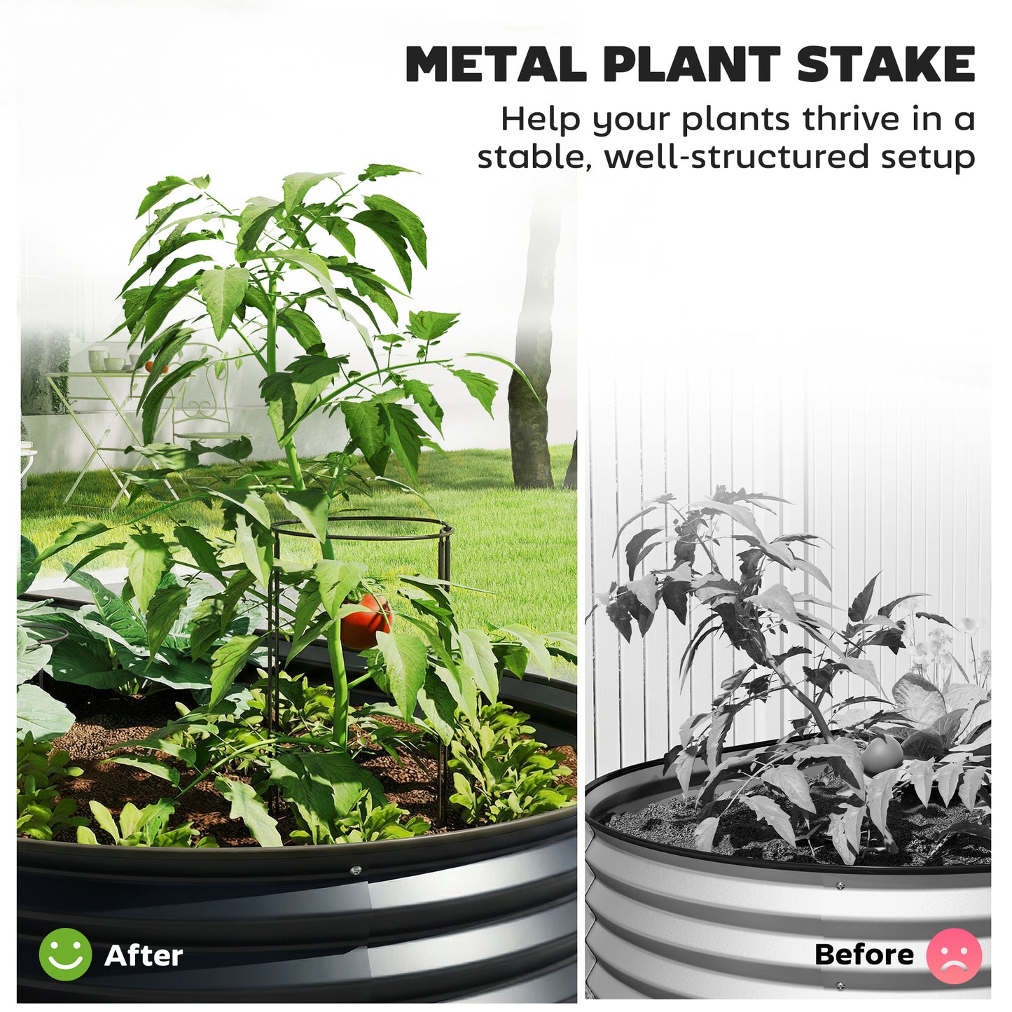 Set of 2 Raised Beds for Garden with Metal Plant Stakes, Dark Grey