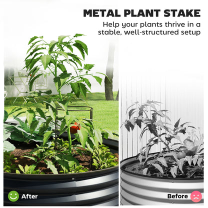 Set of 2 Raised Beds for Garden with Metal Plant Stakes, Dark Grey