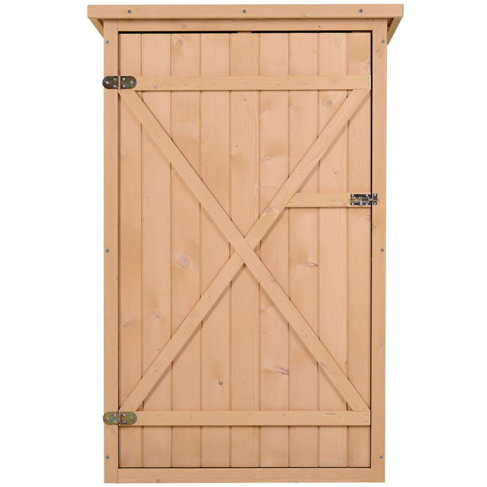 Wooden Garden Storage Shed Fir Wood Tool Cabinet Organiser with Shelves 75L x 56W x115Hcm