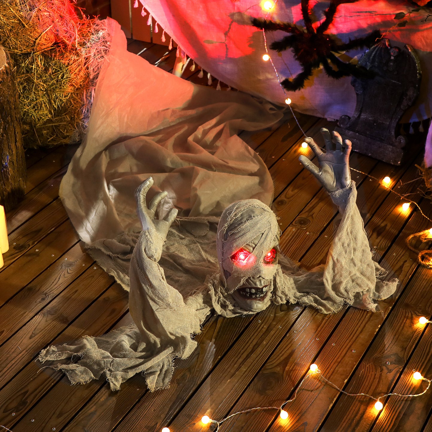 Life Size Halloween Animated Crawling Mummy with Glowing LED Eyes