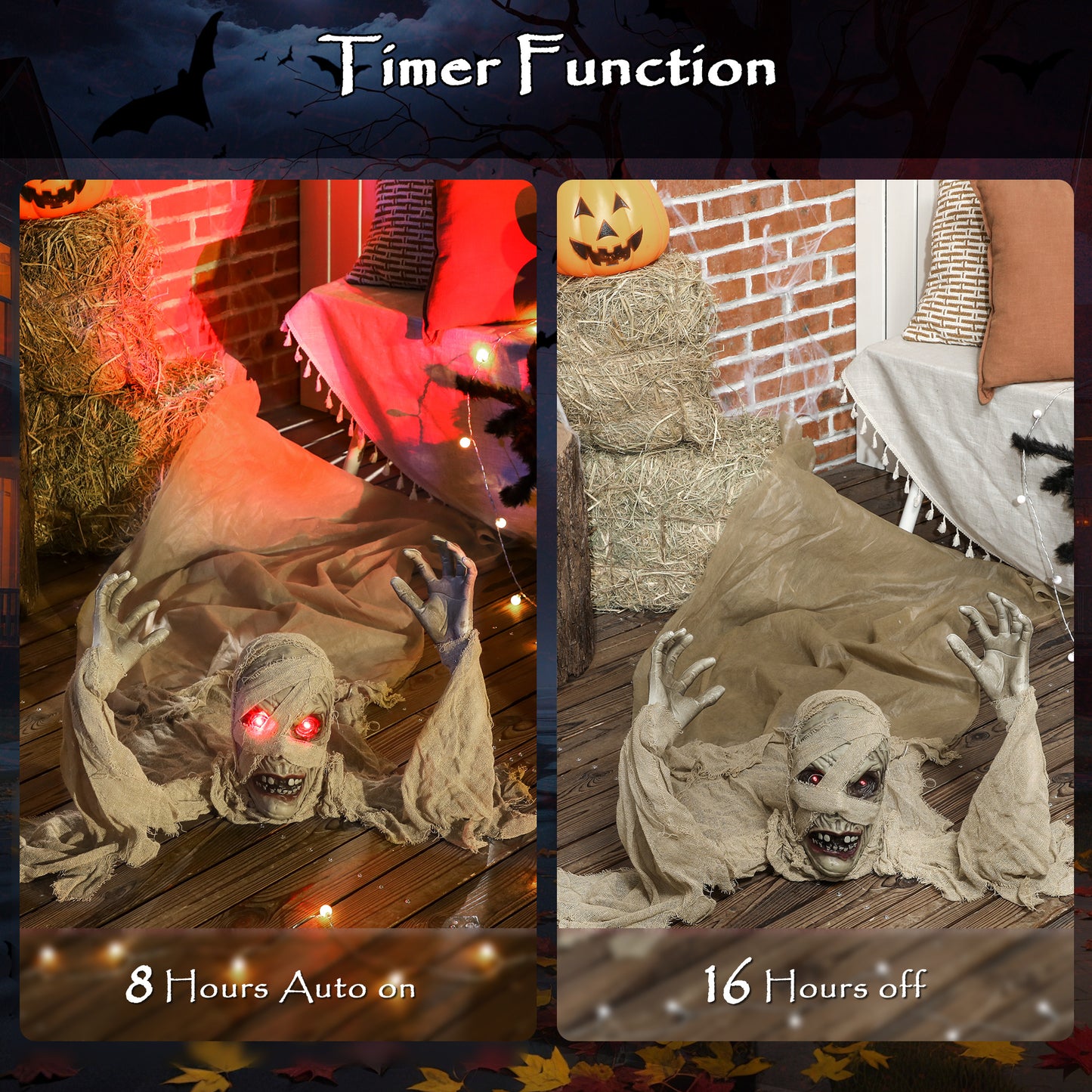 Life Size Halloween Animated Crawling Mummy with Glowing LED Eyes