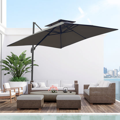 Cantilever Garden Parasol with Tilt, Rotation, Fillable Base Weights and Cover - Dark Grey