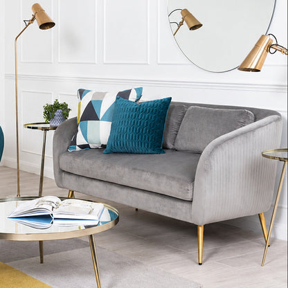 Roanna Two Seat Sofa - Dove Grey - Silver + Brass Legs