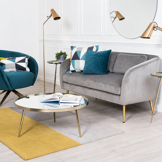 Roanna Two Seat Sofa - Dove Grey - Silver + Brass Legs