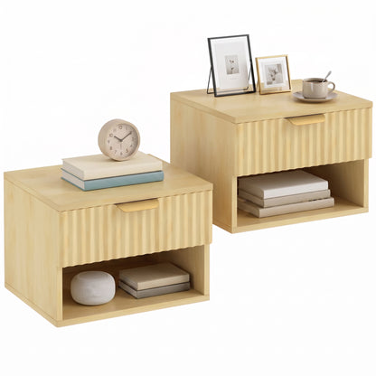 Floating Nightstands Set of 2, Wall Mounted Bedside Tables, Oak