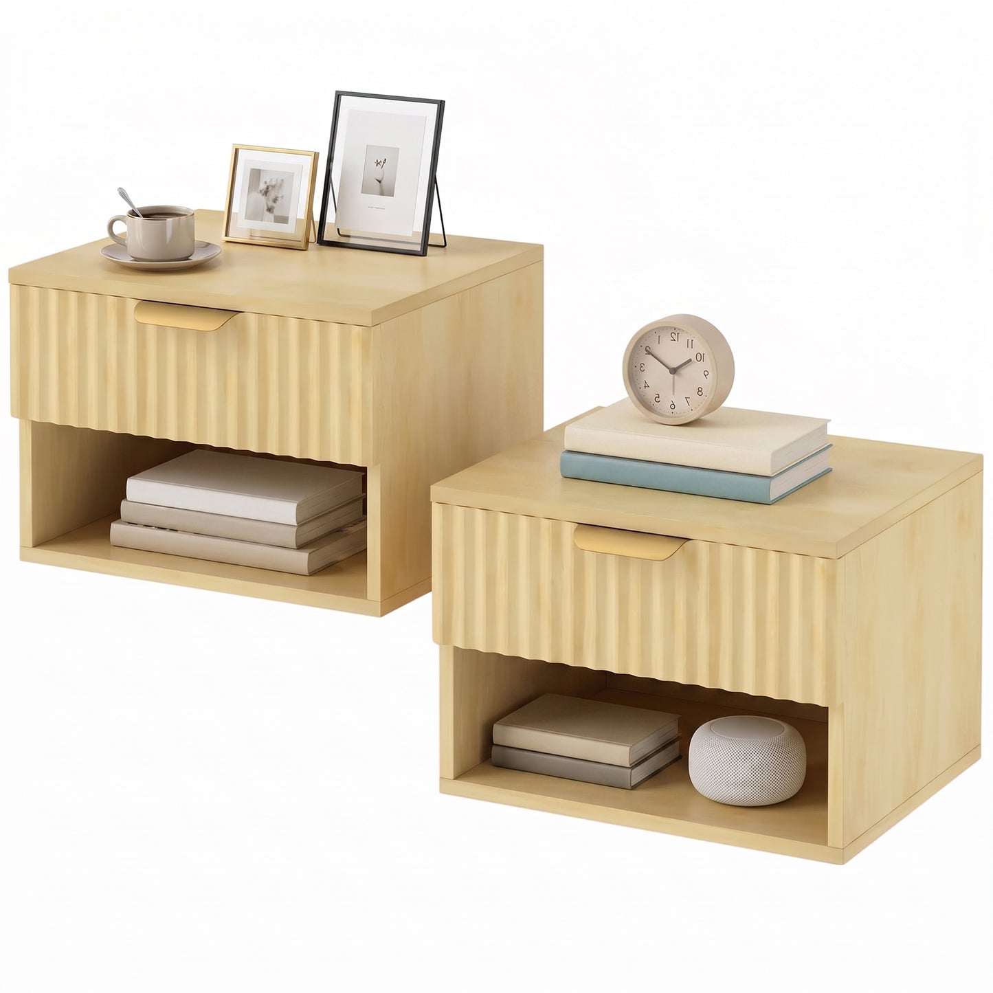 Floating Nightstands Set of 2, Wall Mounted Bedside Tables, Oak