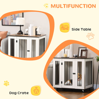 Dog Crate Furniture with Wheel for Medium Dogs, 80 x 60 x 76.5cm - White