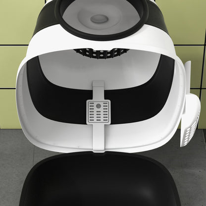 Foldable Cat Litter Tray Hooded Cat Litter Box w/ High Side, Black
