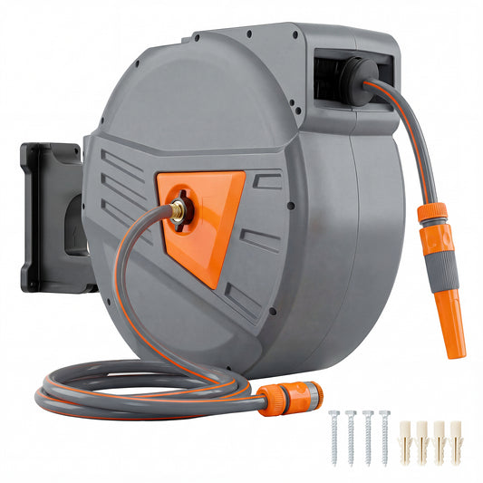 Retractable Hose Reel Wall Mounted, 40+2m Hose Pipe Reel, Orange
