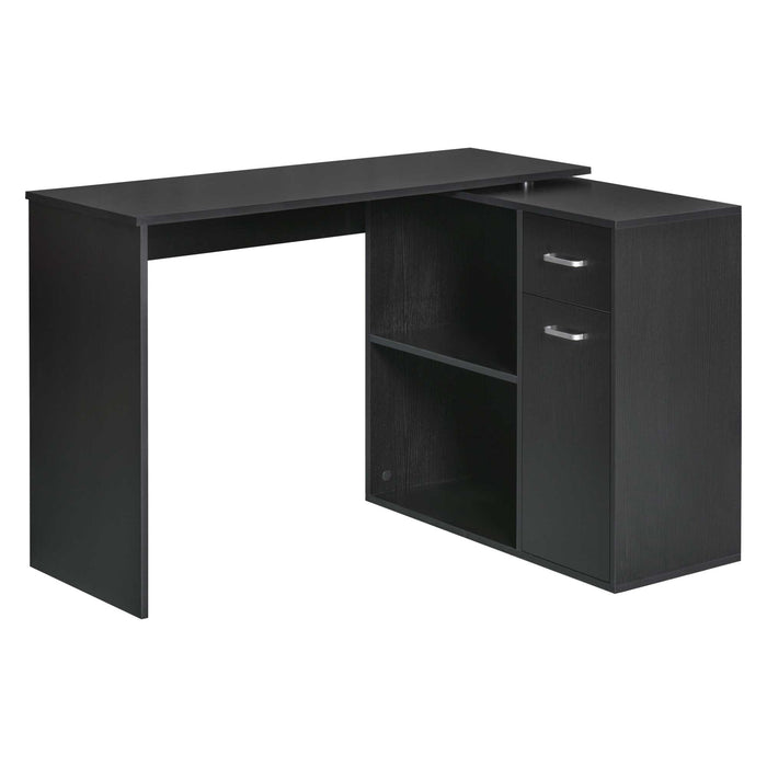 L-Shaped corner computer desk Table Study Table PC Workstation with Storage Shelf Drawer Home Office Black