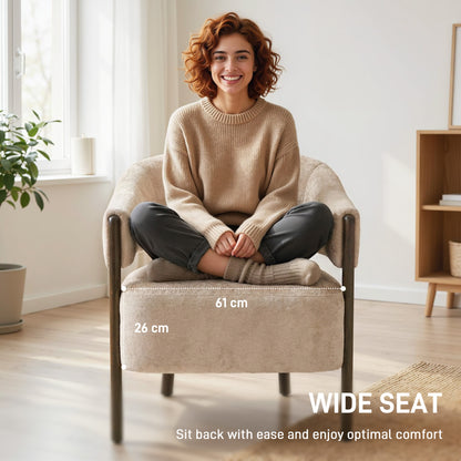 Accent Chair, Upholstered Armchair with Solid Wood Legs, Beige