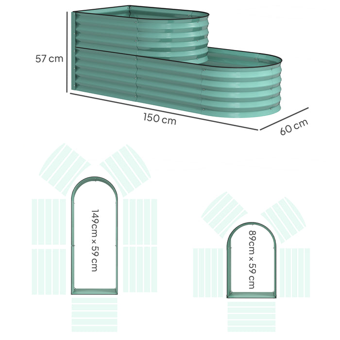 2-Tier Galvanised Raised Garden Bed with Safety Edging, Dark Green