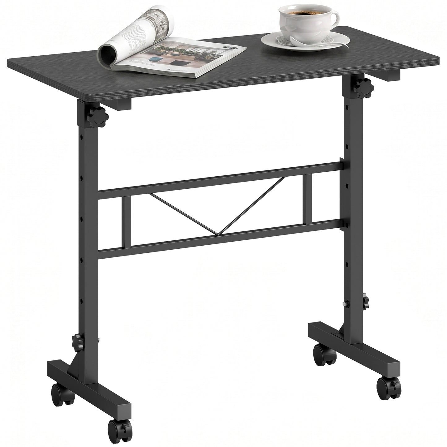 Overbed Table Adjustable Height with Steel Frame Black