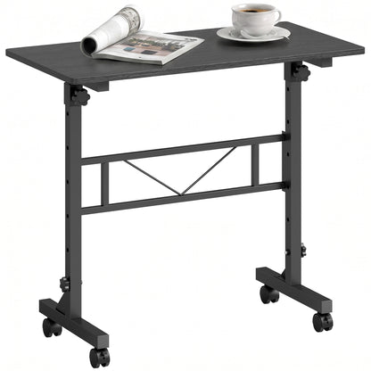 Overbed Table Adjustable Height with Steel Frame Black