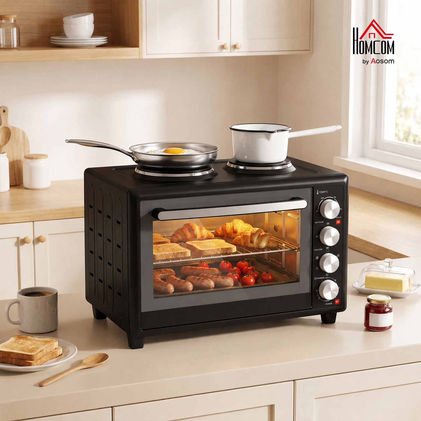 36L Mini Oven with Dual Hot Plates, Electric Countertop Cooker