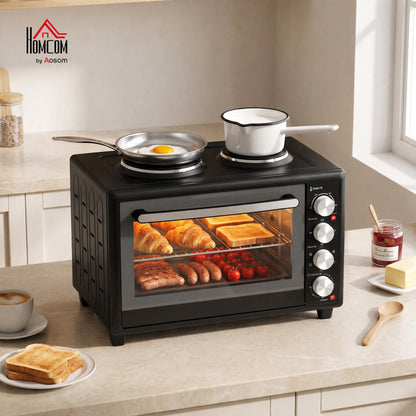 36L Mini Oven with Dual Hot Plates, Electric Countertop Cooker