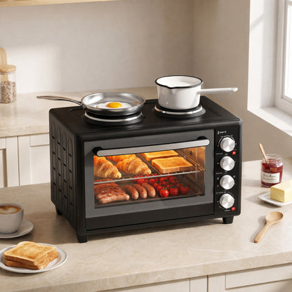 36L Mini Oven with Dual Hot Plates, Electric Countertop Cooker