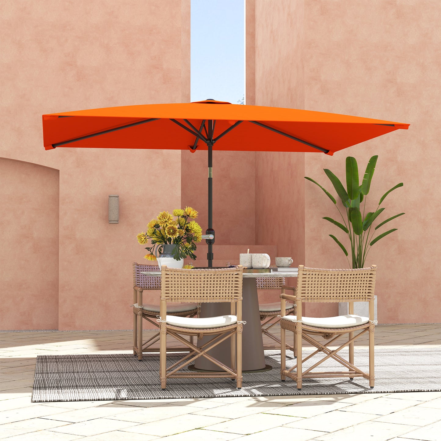 3x2m Garden Parasol Canopy Tilt Crank 6 Ribs Sun Shade Orange