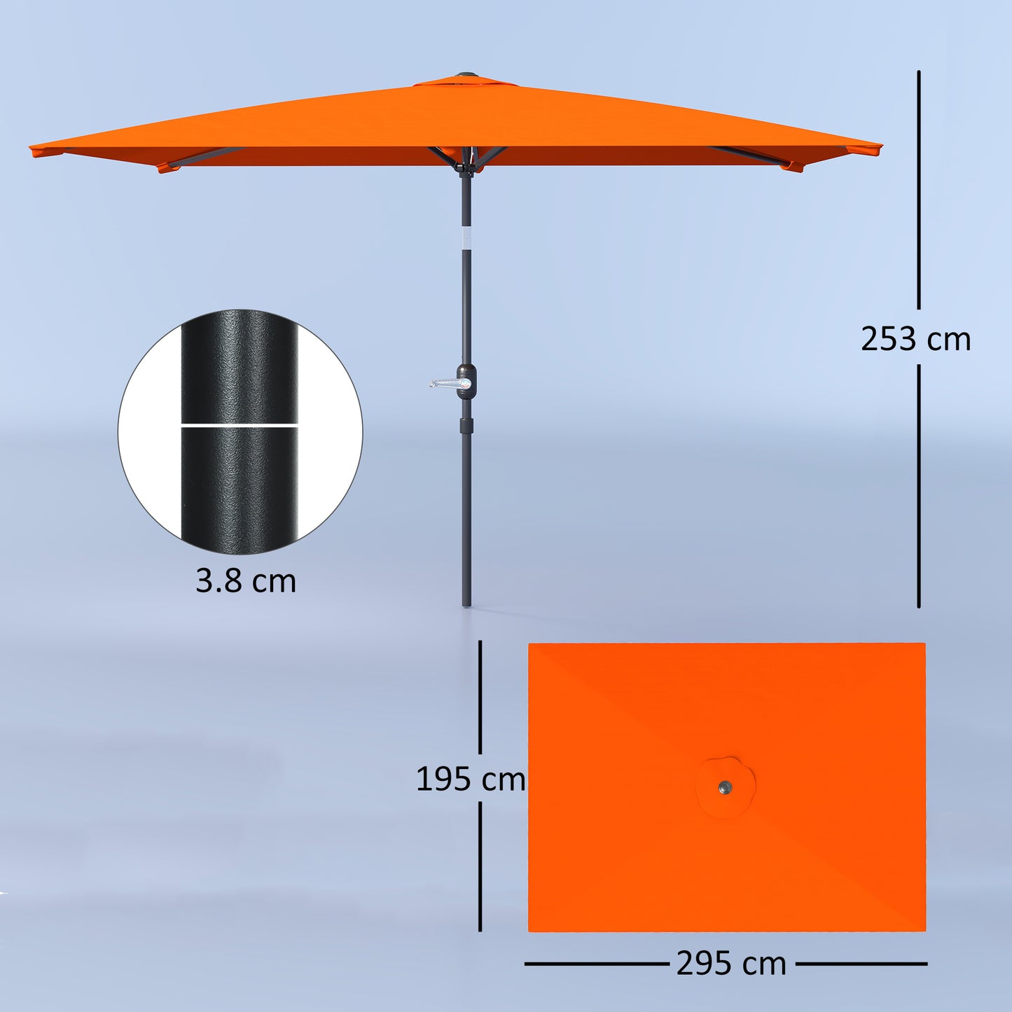 3x2m Garden Parasol Canopy Tilt Crank 6 Ribs Sun Shade Orange