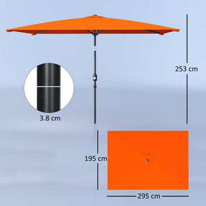 3x2m Garden Parasol Canopy Tilt Crank 6 Ribs Sun Shade Orange