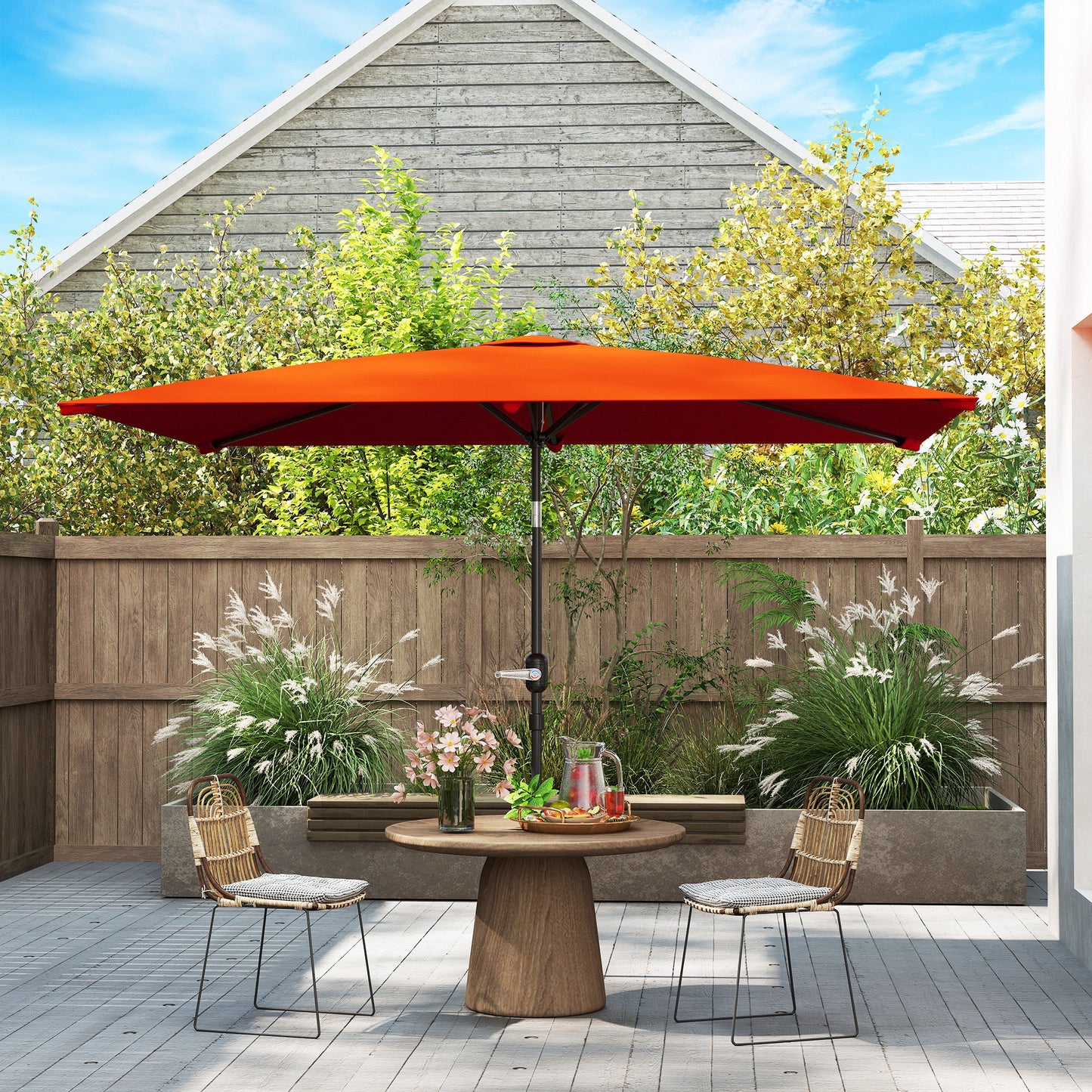 3x2m Garden Parasol Canopy Tilt Crank 6 Ribs Sun Shade Orange