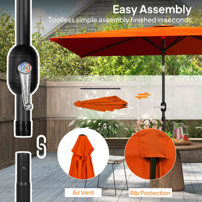 3x2m Garden Parasol Canopy Tilt Crank 6 Ribs Sun Shade Orange