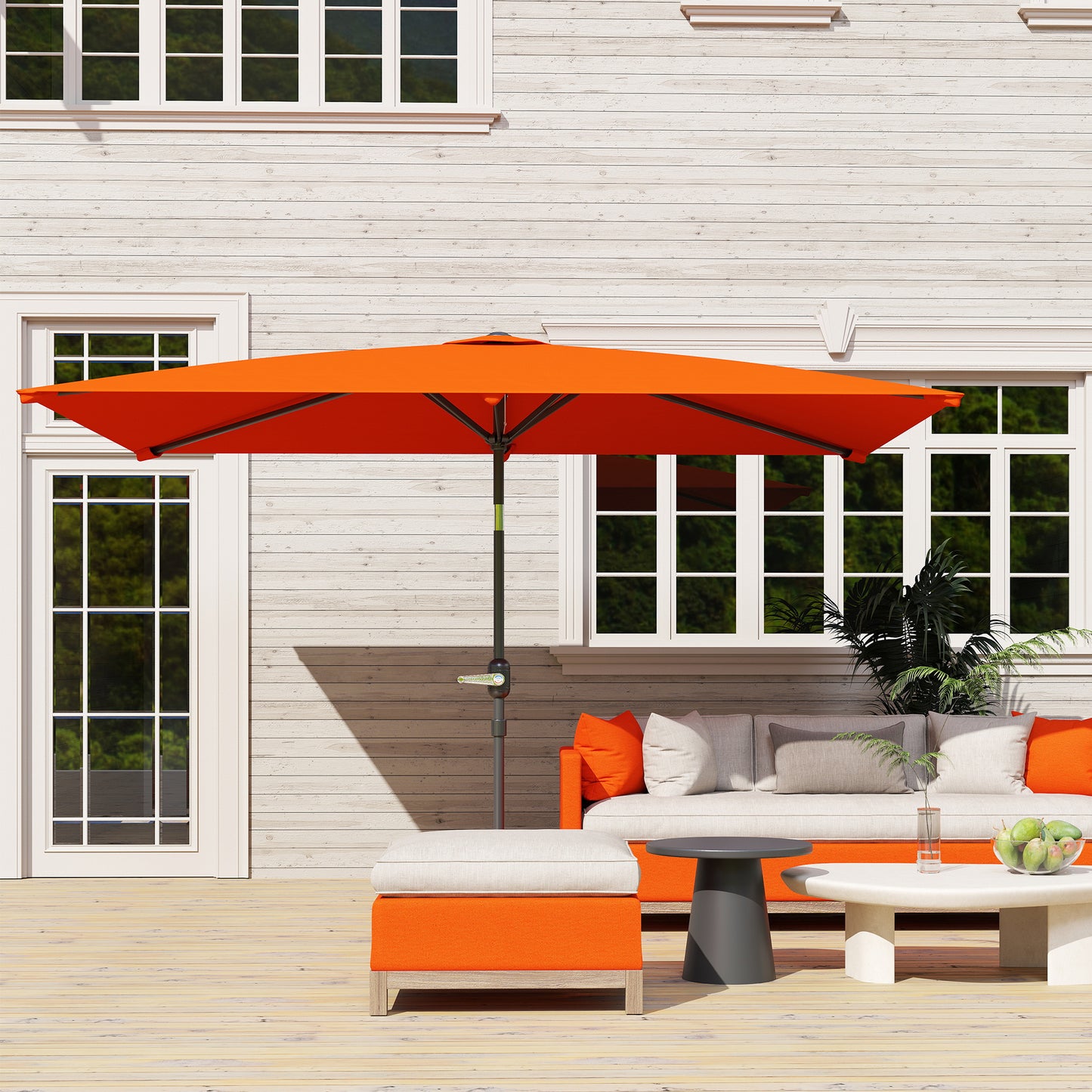 3x2m Garden Parasol Canopy Tilt Crank 6 Ribs Sun Shade Orange