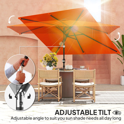 3x2m Garden Parasol Canopy Tilt Crank 6 Ribs Sun Shade Orange