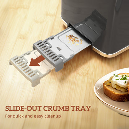 1.7L 3000W Rapid Boil Kettle and 2 Slice Toaster Set Crumb Tray Grey