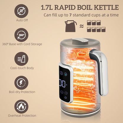 1.7L 3000W Rapid Boil Kettle and 2 Slice Toaster Set Crumb Tray Grey