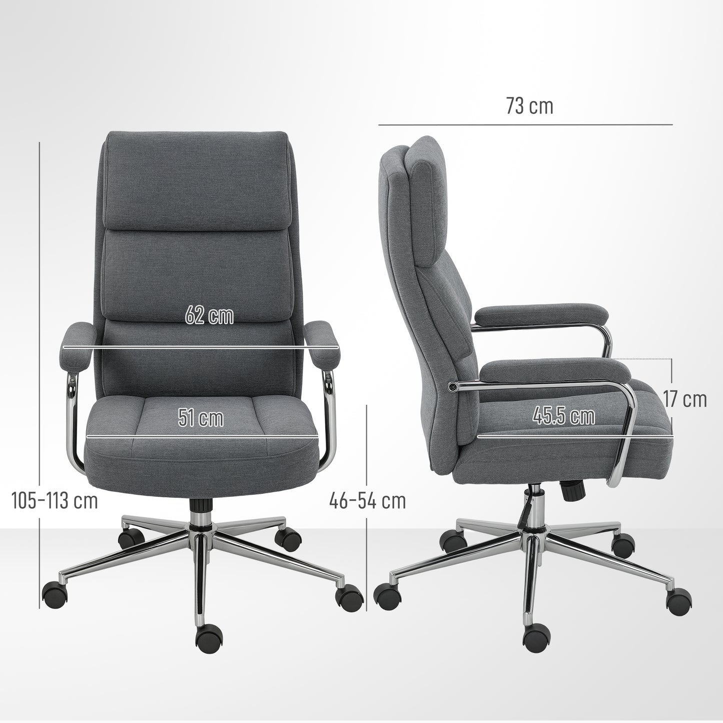 Linen Fabric Office Desk Chair with Tilt Function, Charcoal Grey