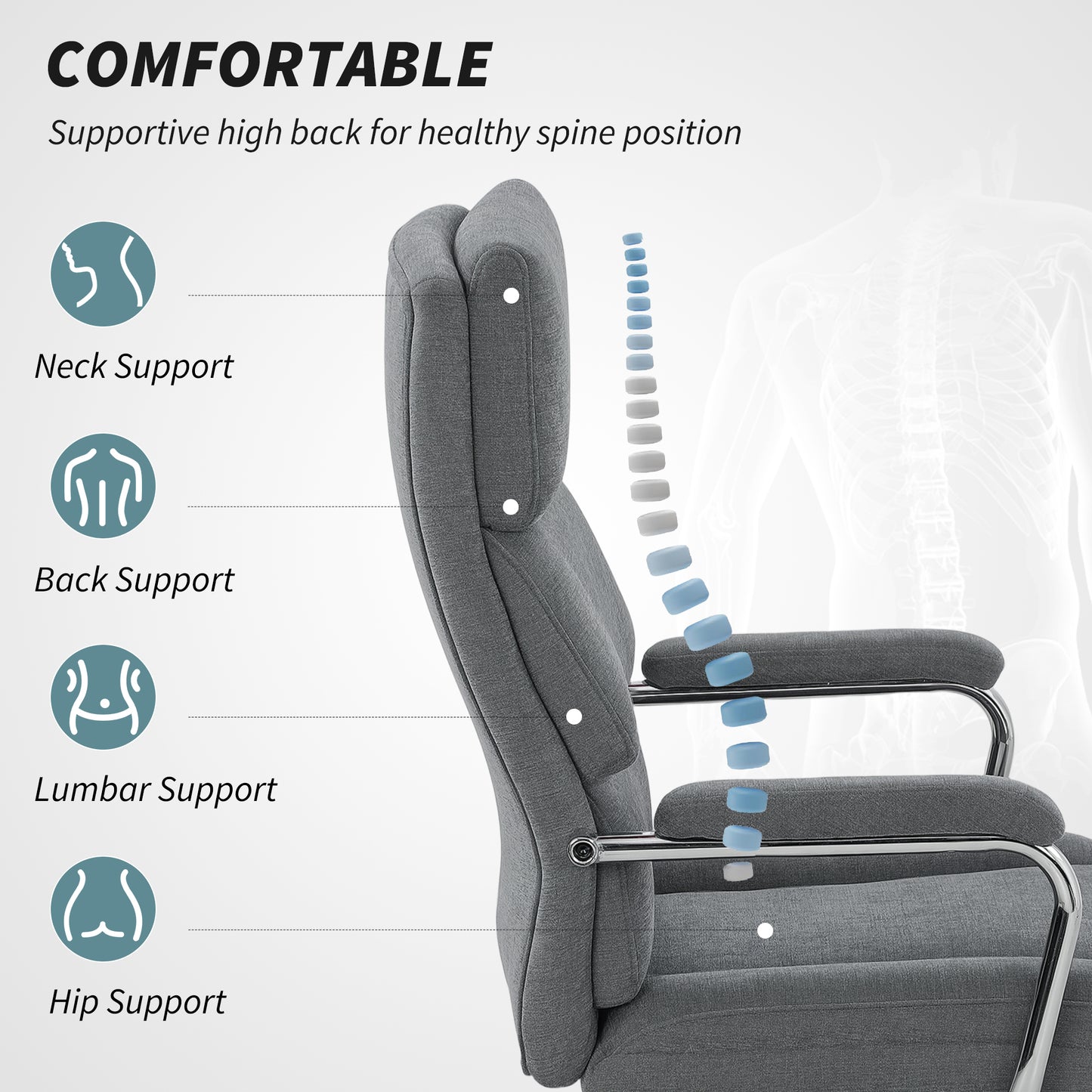 Linen Fabric Office Desk Chair with Tilt Function, Charcoal Grey