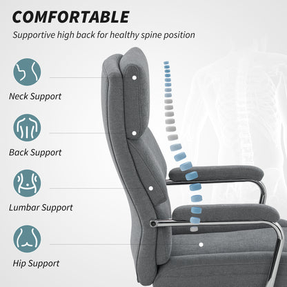 Linen Fabric Office Desk Chair with Tilt Function, Charcoal Grey