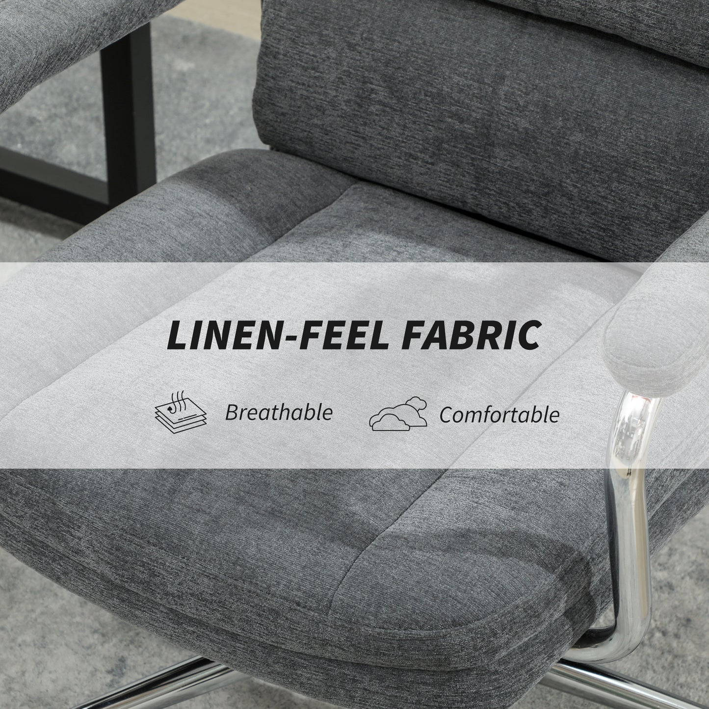 Linen Fabric Office Desk Chair with Tilt Function, Charcoal Grey