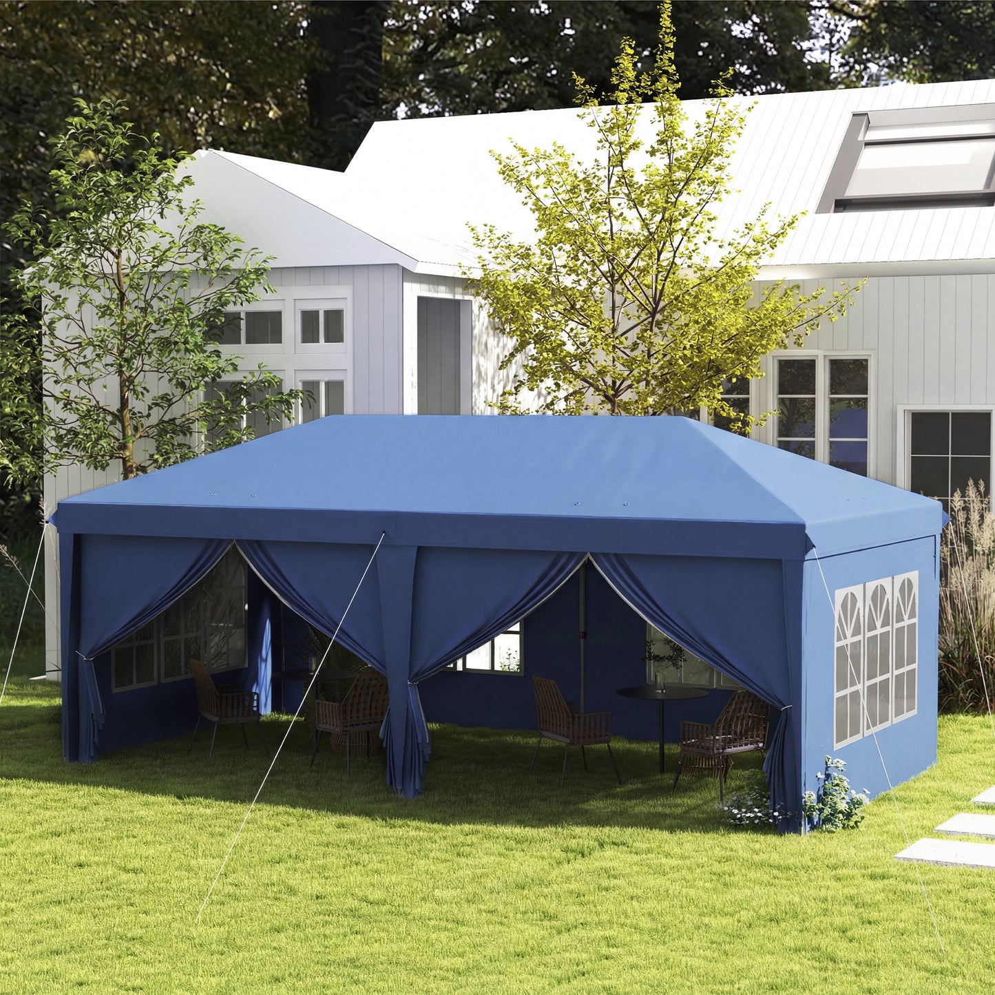 3x6m Pop Up Gazebo Party Tent Canopy Marquee with Storage Bag Blue
