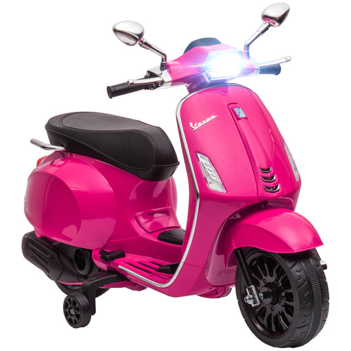 Vespa Licensed 12V Kids Electric Motorbike w/ 2 Training Wheels - Pink