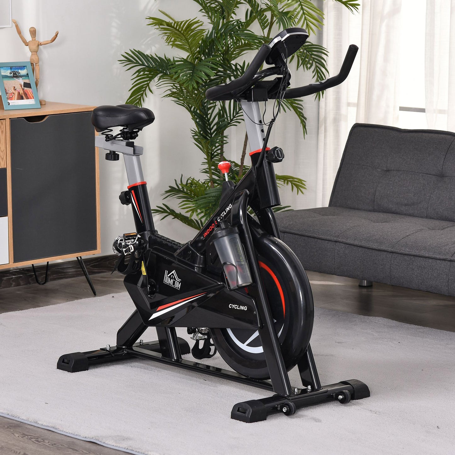 Stationary Exercise Bike, 10kg Flywheel Cycling Machine with Adjustable Resistance, LCD Monitor, Phone and Bottle Holder for Home Gym Office Cardio Workout Aerobic Training