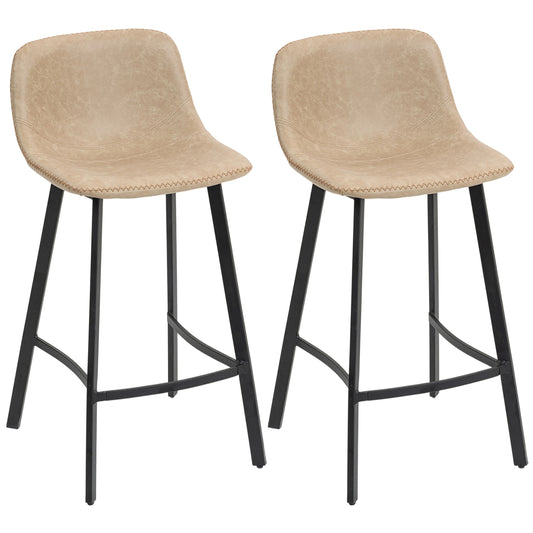 Bar Stools Set of 2, Bar Chairs with Back and Steel Legs, Light Brown