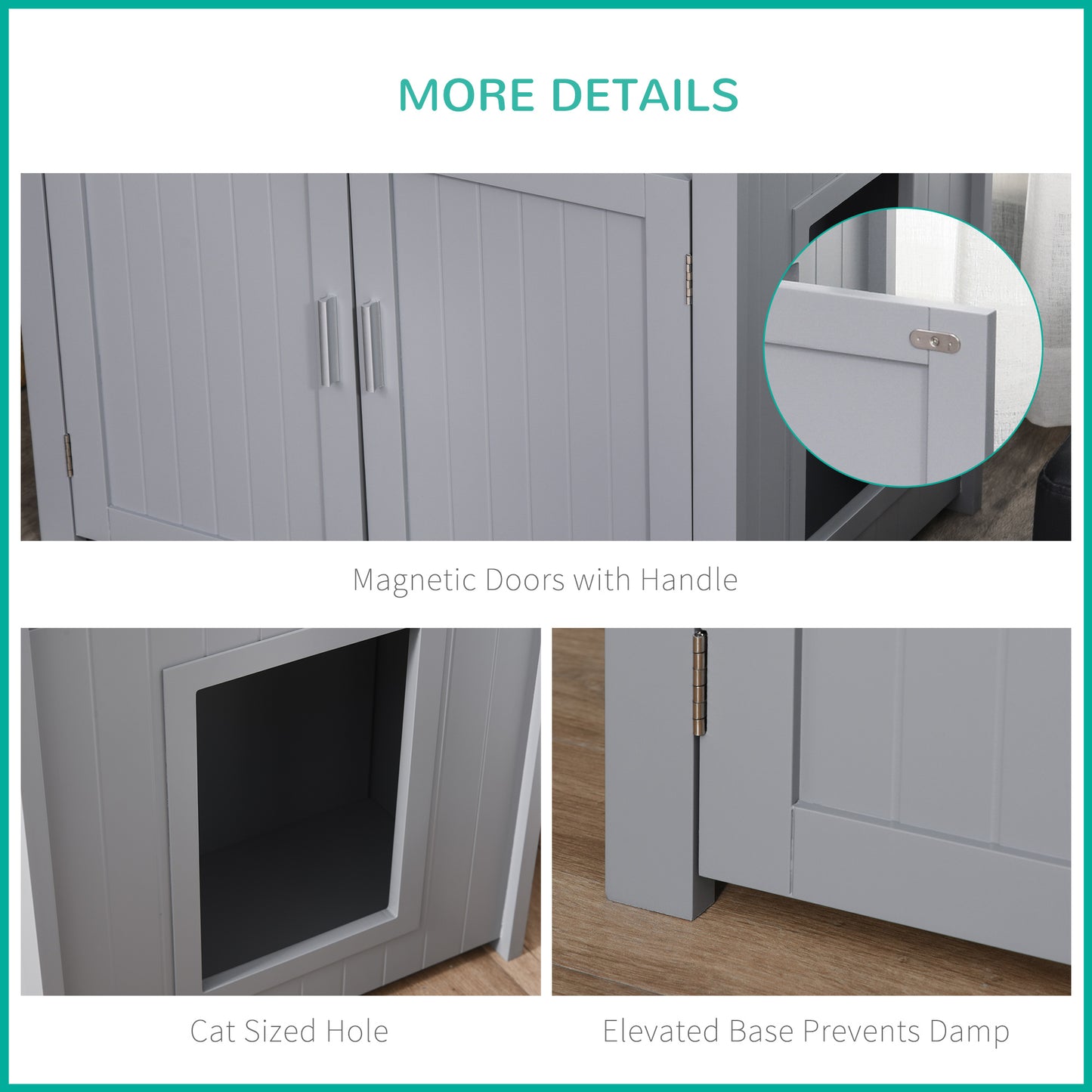 Wood Cat Litter Box Enclosure Furniture w/ Adjustable Interior Wall Grey