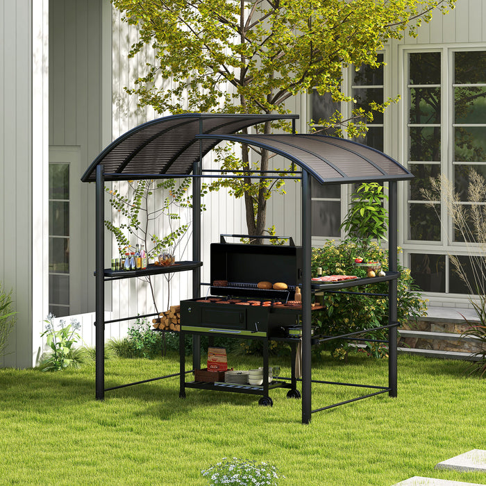 2.4 x 1.5m Outdoor Grill Gazebo with Side Shelves, PC Board Roof, Grey