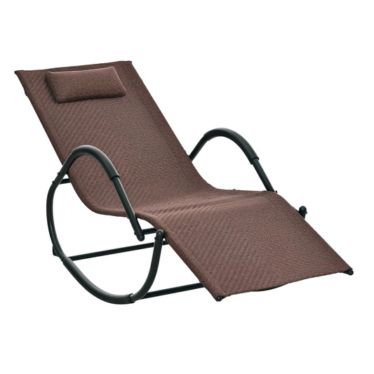 Zero Gravity Rocking Lounge Chair Pillow Garden Outdoor Furniture Brown