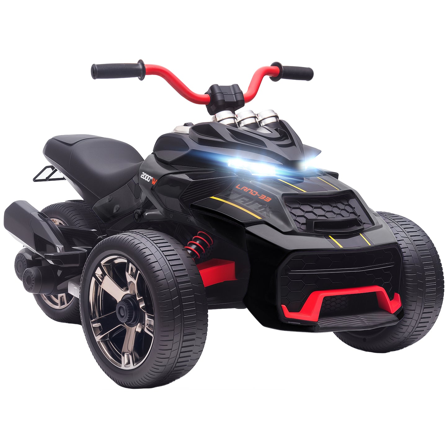 Kids Electric Ride On Car, 12V Battery Powered Ride On ATV with MP3 Player, Horn, 2 Speeds, LED Lights, 3 Wheeler Electric Vehicle Toy Car for Boys & Girls Ages 3-8, Black