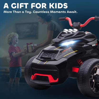 Kids Electric Ride On Car, 12V Battery Powered Ride On ATV with MP3 Player, Horn, 2 Speeds, LED Lights, 3 Wheeler Electric Vehicle Toy Car for Boys & Girls Ages 3-8, Black