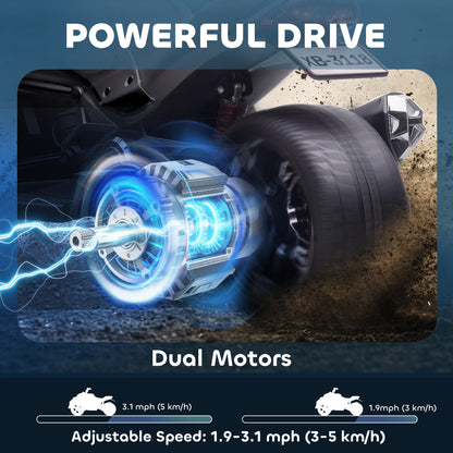 Kids Electric Ride On Car, 12V Battery Powered Ride On ATV with MP3 Player, Horn, 2 Speeds, LED Lights, 3 Wheeler Electric Vehicle Toy Car for Boys & Girls Ages 3-8, Black