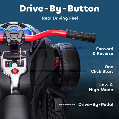 Kids Electric Ride On Car, 12V Battery Powered Ride On ATV with MP3 Player, Horn, 2 Speeds, LED Lights, 3 Wheeler Electric Vehicle Toy Car for Boys & Girls Ages 3-8, Black