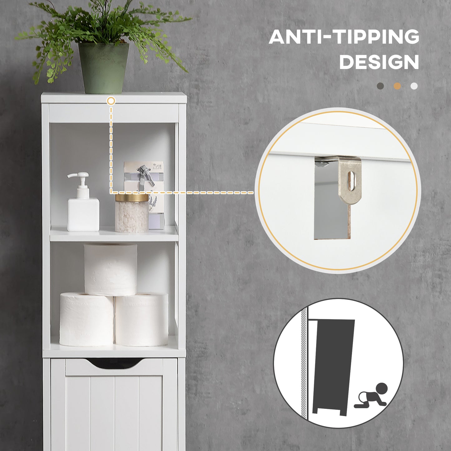 Tall Bathroom Cabinet, Slim Bathroom Storage Unit, Freestanding Narrow Floor Cabinet with 3 Drawers and 2 Open Shelves