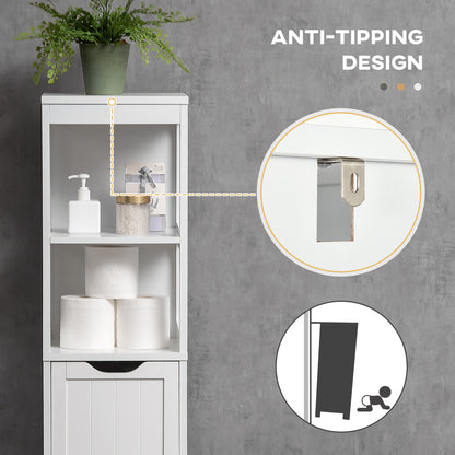 Tall Bathroom Cabinet, Slim Bathroom Storage Unit, Freestanding Narrow Floor Cabinet with 3 Drawers and 2 Open Shelves